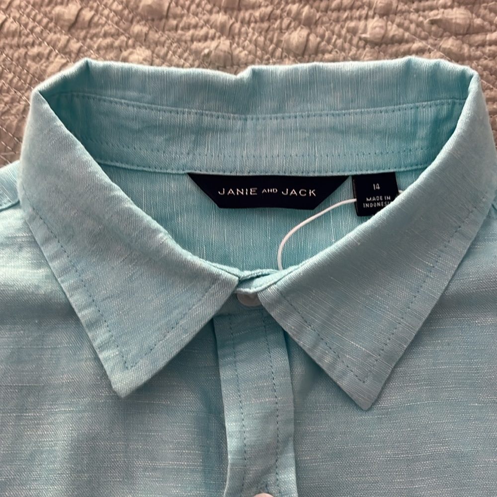 Janie and Jack boys linen/cotton long sleeve button down shirt - Picture 3 of 9